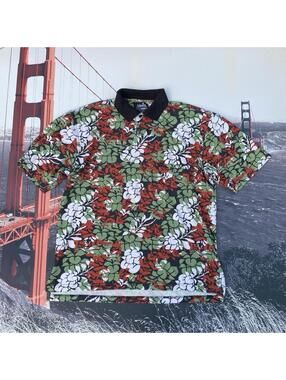 Ashworth Golf Polo Shirt Mens L Large Short Sleeve Dritech Hawaiian Floral Print